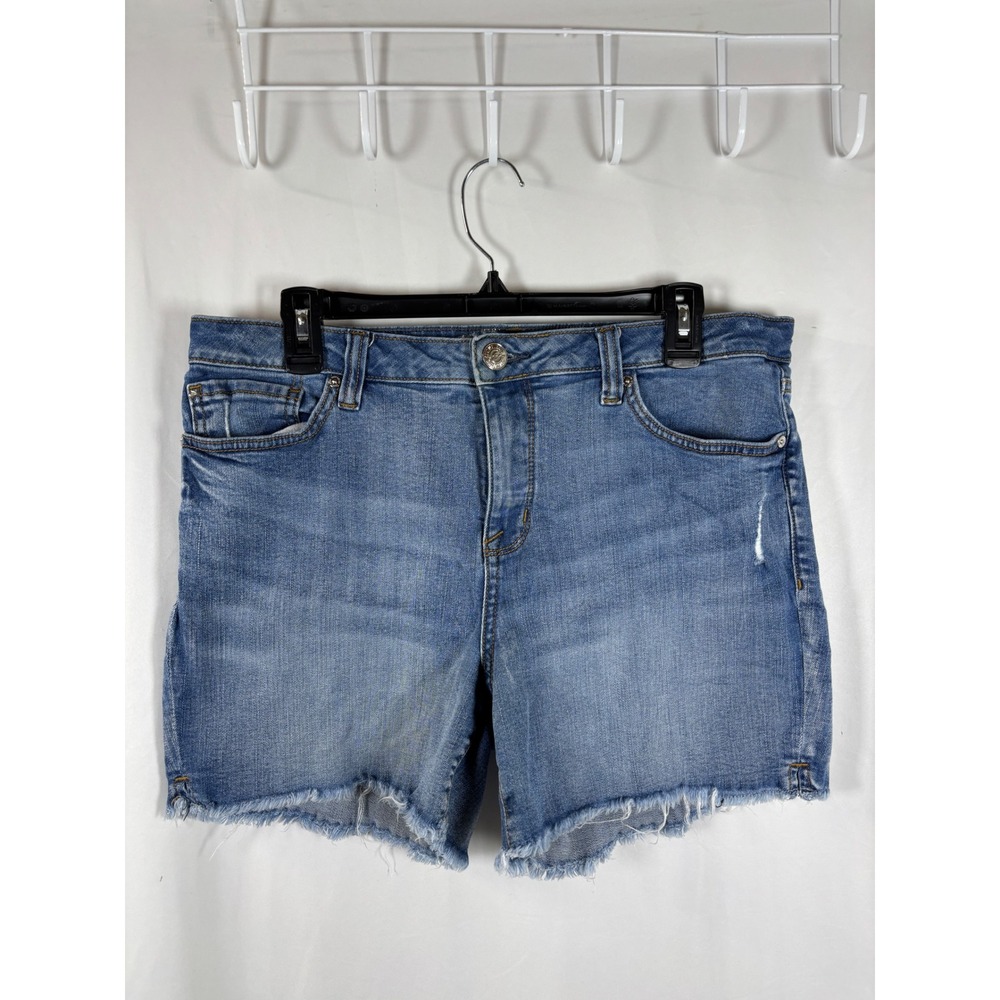 Seven7 Weekend Short Womens Size 12 Medium Wash Blue Denim Frayed Hem Cutoff
